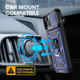 Reiko Kickstand Ring Holder with Slide Camera Cover TPU Magnetic Car Mount for Apple iPhone 13 in Blue | MaxStrata