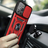 Reiko Kickstand Ring Holder & Slide Camera Cover Magnetic Car Mount for Apple iPhone 13 Pro Max in Red | MaxStrata