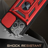 Reiko Kickstand Ring Holder & Slide Camera Cover Magnetic Car Mount for Apple iPhone 13 Pro Max in Red | MaxStrata