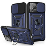 Reiko Kickstand Ring Holder with Slide Camera Cover TPU Magnetic Car Mount for Apple iPhone 13  Pro in Blue