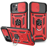 Reiko Kickstand Ring Holder with Slide Camera Cover TPU Magnetic Car Mount for Apple iPhone 13 in Red