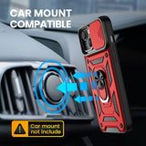 Reiko Kickstand Ring Holder with Slide Camera Cover TPU Magnetic Car Mount for Apple iPhone 13 in Red | MaxStrata