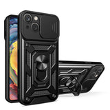 Reiko iPhone 15 Kickstand Ring Holder with Slide Camera Case in Black