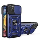 Reiko iPhone 15 Kickstand Ring Holder with Slide Camera Case in Blue