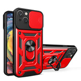 Reiko iPhone 15 Kickstand Ring Holder with Slide Camera Case in Red