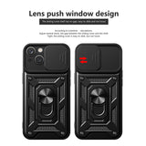 Reiko Kickstand Ring Holder with Slide Camera Cover TPU Magnetic Car Mount for Apple iPhone 15 in Black | MaxStrata