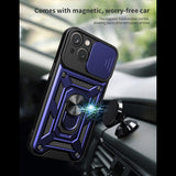 Reiko Kickstand Ring Holder with Slide Camera Cover TPU Magnetic Car Mount for Apple iPhone 15 Plus in Blue | MaxStrata