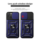 Reiko Kickstand Ring Holder with Slide Camera Cover TPU Magnetic Car Mount for Apple iPhone 15 Plus in Blue | MaxStrata