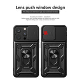 Reiko Kickstand Ring Holder with Slide Camera Cover TPU Magnetic Car Mount for Apple iPhone 15 Pro in Black | MaxStrata