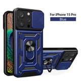 Reiko iPhone 15 Pro Kickstand Ring Holder with Slide Case in Blue