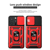 Reiko Kickstand Ring Holder with Slide Camera Cover TPU Magnetic Car Mount for Apple iPhone 15 Pro in Red | MaxStrata