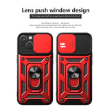 Reiko Kickstand Ring Holder with Slide Camera Cover TPU Magnetic Car Mount for Apple iPhone 15 in Red | MaxStrata