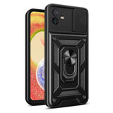 Reiko Kickstand Ring Holder with Slide Camera Cover TPU Magnetic Car Mount for Galaxy A04 in Black