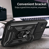 Reiko Kickstand Ring Holder with Slide Camera Cover TPU Magnetic Car Mount for Galaxy A04 in Black | MaxStrata