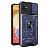 Reiko Kickstand Ring Holder with Slide Camera Cover TPU Magnetic Car Mount for Galaxy A04 in Blue