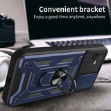 Reiko Kickstand Ring Holder with Slide Camera Cover TPU Magnetic Car Mount for Galaxy A04 in Blue | MaxStrata