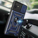 Reiko Kickstand Ring Holder with Slide Camera Cover TPU Magnetic Car Mount for Galaxy A04 in Blue | MaxStrata