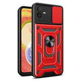 Reiko Kickstand Ring Holder with Slide Camera Cover TPU Magnetic Car Mount for Galaxy A04  in Red