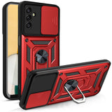 Reiko Kickstand Ring Holder with Slide Camera Cover TPU Magnetic Car Mount for Galaxy A34 5G  in Red