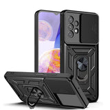 Reiko Kickstand Ring Holder with Slide Camera Cover TPU Shockproof Case & Magnetic Car Mount for Samsung Galaxy A23 in