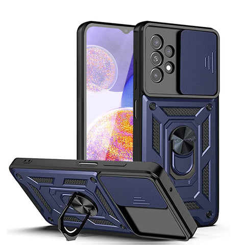 Reiko Kickstand Ring Holder with Slide Camera Cover TPU Shockproof Case & Magnetic Car Mount for Samsung Galaxy A23 in | MaxStrata