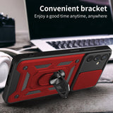 Reiko Kickstand Ring Holder with Slide Camera Cover TPU Magnetic Car Mount for Galaxy A34 5G  in Red | MaxStrata