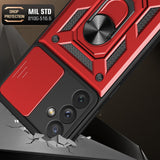 Reiko Kickstand Ring Holder with Slide Camera Cover TPU Magnetic Car Mount for Galaxy A34 5G  in Red | MaxStrata