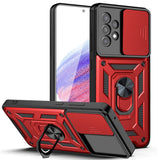 Reiko Kickstand Ring Holder with Slide Camera Cover TPU Magnetic Car Mount for Galaxy A53 5G in Red | MaxStrata