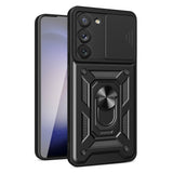 Reiko Galaxy S23 Kickstand Ring Holder with Slide Camera Case in Black