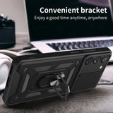 Reiko Kickstand Ring Holder with Slide Camera Cover TPU Magnetic Car Mount for Galaxy S23  Plus in Black | MaxStrata