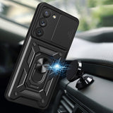 Reiko Kickstand Ring Holder with Slide Camera Cover TPU Magnetic Car Mount for Galaxy S23  Plus in Black | MaxStrata