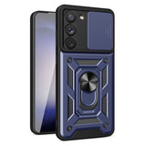 Reiko Kickstand Ring Holder with Slide Camera Cover TPU Magnetic Car Mount for Galaxy S23  Plus in Blue