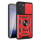 Reiko Kickstand Ring Holder with Slide Camera Cover TPU Magnetic Car Mount for Galaxy S23  Plus in Red