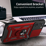 Reiko Kickstand Ring Holder with Slide Camera Cover TPU Magnetic Car Mount for Galaxy S23  in Red | MaxStrata