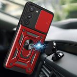 Reiko Kickstand Ring Holder with Slide Camera Cover TPU Magnetic Car Mount for Galaxy S23  in Red | MaxStrata