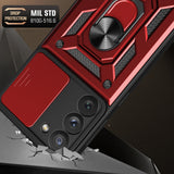 Reiko Kickstand Ring Holder with Slide Camera Cover TPU Magnetic Car Mount for Galaxy S23  in Red | MaxStrata