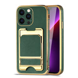 Reiko iPhone 13 Pro Leather Case with Card Holder in Green