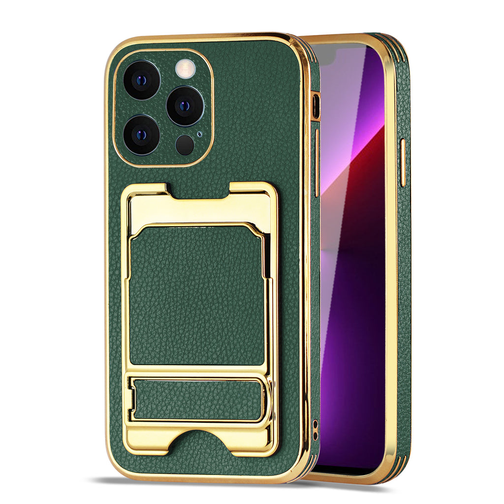 Reiko iPhone 13 Pro Leather Case with Card Holder in Green | MaxStrata