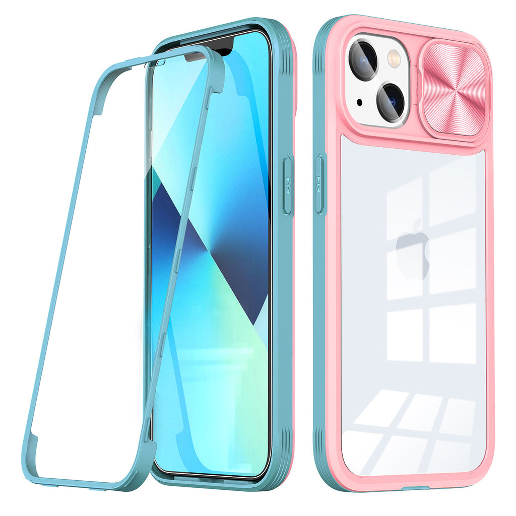 Reiko Full Protection with Phone Protective Film Slide Camera Lens Phone Case for iPhone 14 in Pink