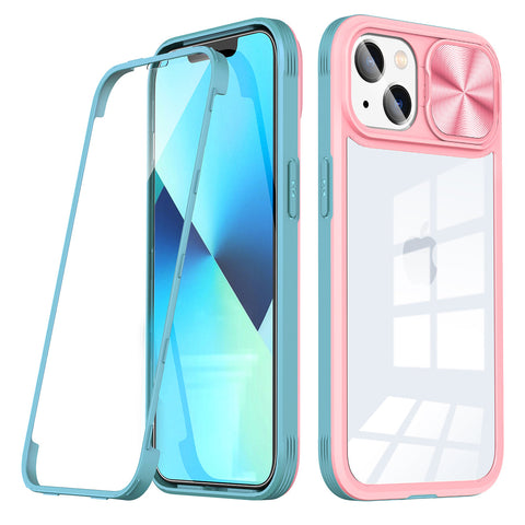 Reiko Full Protection with Phone Protective Film Slide Camera Lens Phone Case for iPhone 14 in Pink