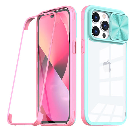 Reiko Full Protection with Phone Protective Film Slide Camera Lens Phone Case for iPhone 14 Pro in Blue | MaxStrata