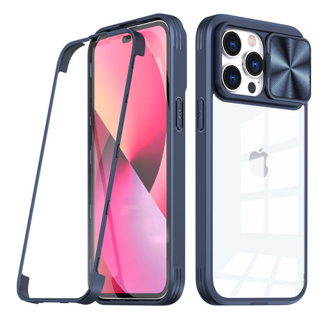 Reiko Full Protection with Phone Protective Film Slide Camera Lens Phone Case for iPhone 14 Pro in Navy | MaxStrata