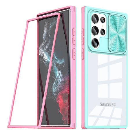 Reiko Full Protection with Phone Protective Film Slide Camera Lens Phone Case for Samsung Galaxy S22 Ultra in Blue | MaxStrata