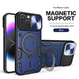Reiko TPU PC Shockproof Magnetic Phone Case with Free Adjustment Ring Holder for iPhone 15 Plus in Blue