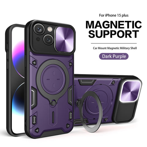 Reiko TPU PC Shockproof Magnetic Phone Case with Free Adjustment Ring Holder for iPhone 15 Plus in Purple | MaxStrata