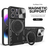 Reiko TPU PC Shockproof Magnetic Phone Case with Free Adjustment Ring Holder for iPhone 15 Pro in Black