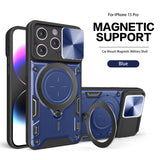 Reiko TPU PC Shockproof Magnetic Phone Case with Free Adjustment Ring Holder for iPhone 15 Pro in Blue