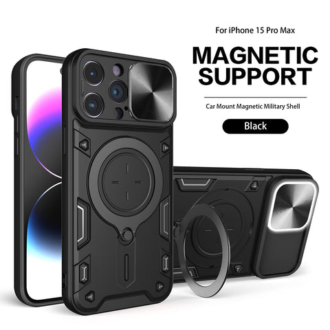 Reiko TPU PC Shockproof Magnetic Phone Case with Ring Holder for iPhone 15 Pro Max in Black | MaxStrata
