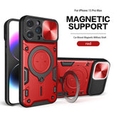 Reiko TPU PC Shockproof Magnetic Phone Case with Free Adjustment Ring Holder for iPhone 15 Pro Max in Red