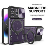 Reiko TPU PC Shockproof Magnetic Phone Case with Free Adjustment Ring Holder for iPhone 15 Pro in Purple